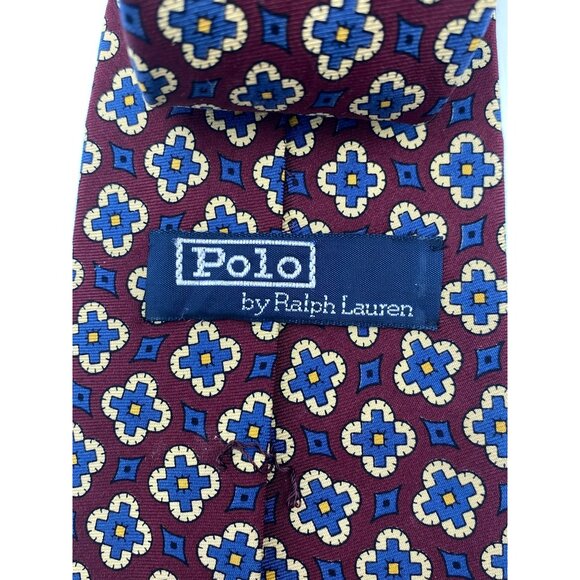 Polo By Ralph Lauren Mens Tie Burgundy Navy Geometric Handcrafted Italian Silk - Picture 5 of 7
